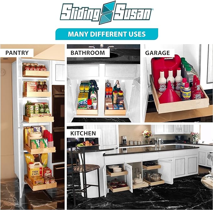 SlidingSusan Pull Out Drawer Organizer for Cabinets, Gliding Soft Close Shelves for Kitchen, Pantry, Bathroom, & Storage Organization, 9 Ply Baltic Birch, 18 Inch Wide x 18 Inch Deep