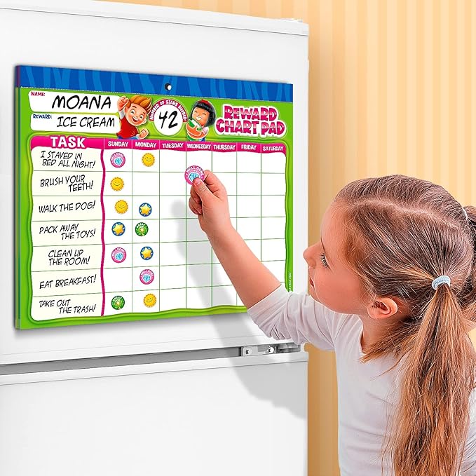 Behavior Reward Chart System - Pad with 26 Chore Charts for Kids, 2800 Stickers to Motivate Responsibility & Good Habits