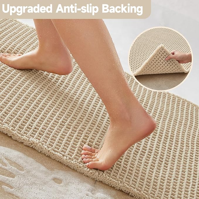Pale Beige Bathroom Rug, Waffle Bath Mat Non Slip Washable Super Absorbent Quick Dry Boho Farmhouse Bathroom Decor, 36''x24'' Pale Beige