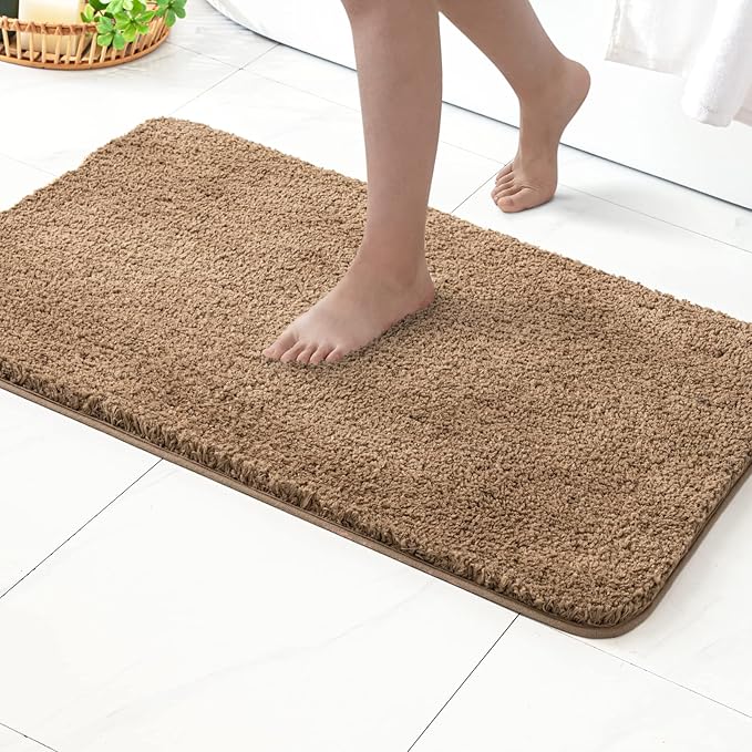 MIULEE Light Brown Absorbent Bath Rugs, Soft Large Bathroom Mats Non-Slip and Quick-Drying for Bathroom Floor Bathtub Showers, Machine Washable Carpet (24 x 36 Inches)