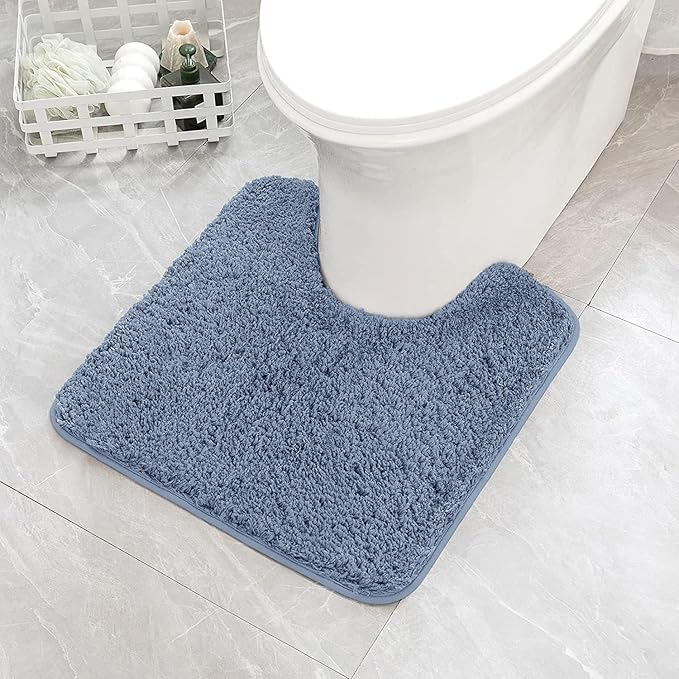 MIULEE Microfiber Toilet Bath Mat U-Shaped Contour Shaggy Bathroom Rugs Non Slip Extra Thick Soft Bath Rug Absorbent Water for Bathroom Commode Machine Washable(24x24 Inch, Dusty Blue)