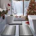 BSICPRO Bathroom Rugs Sets 3 Piece, Toilet Rugs U-Shaped Contour Bath Mat Set, Striped Absorbent Non Slip Chenille Shower Mat, Black