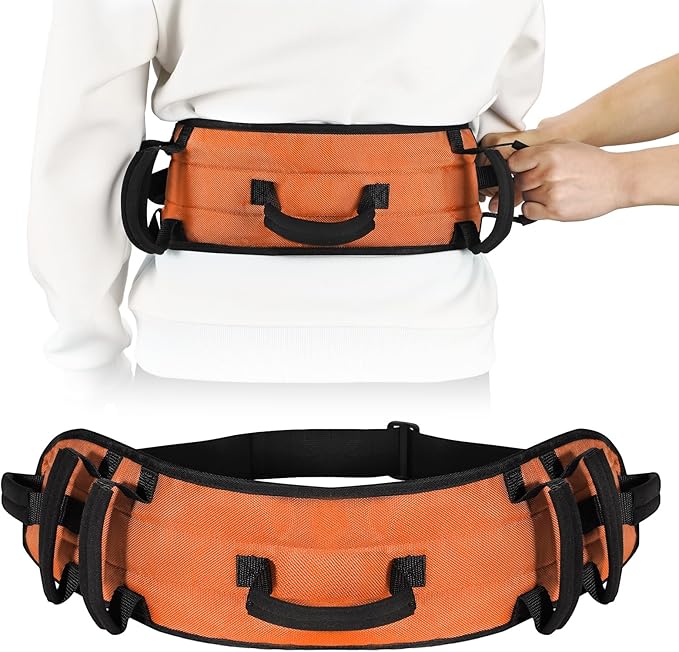 Rhino Valley Gait Belt Transfer Belt for Senior with 7 Handles, 59" Anti-Slip Transfer Belt for Elderly, Lift Belt with Quick Release Buckle, Medical Nursing Safety Patient Assist, Orange