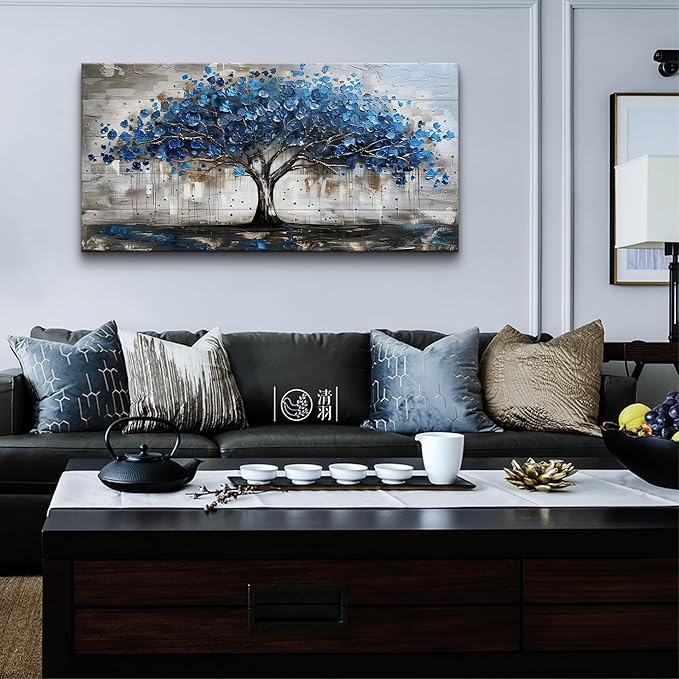Lapremoly Framed Wall Decor For Living Room Wall Art For Office Bedroom Decor Tree Panoramic Landscape Wall Paintings Canvas Prints Textured Abstract Pictures Artwork Modern Home Decoration 24"X48"