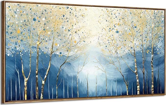 amatop Framed Modern Abstract Nature Wall Art: Large Navy Blue Tree of Life Art Print, Ready-to-Hang for Living Room, Bedroom or Office (48x24 in)