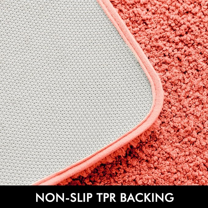 MIULEE Microfiber Toilet Bath Mat U-Shaped Contour Shaggy Bathroom Rugs Non Slip Extra Thick Soft Bath Rug Absorbent Water for Bathroom Commode Machine Washable(20x24 Inch, Living Coral)