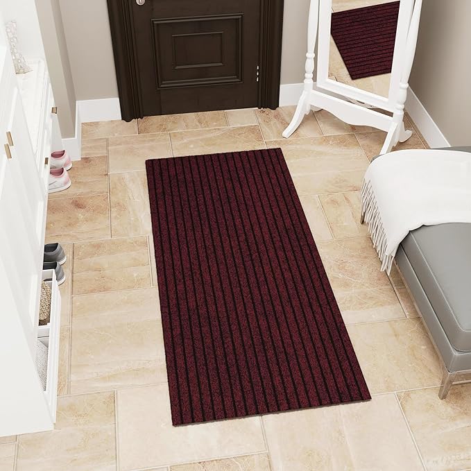 Ottomanson Mud Mat 2' x 2' Entryway Rug - Non-Slip Scraper Doormat for Muddy Paws, Dirt Trapping Indoor/Outdoor Mat for High-Traffic Areas, Kitchen, Garage, Patio, Red