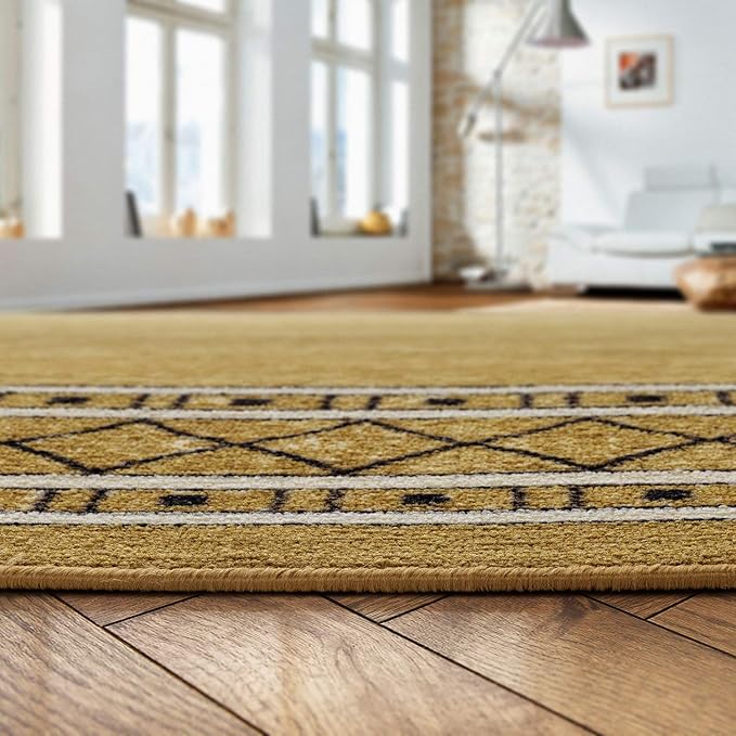 Antep Rugs Alfombras Modern Bordered 3x5 Non-Skid (Non-Slip) Low Profile Pile Rubber Backing Indoor Area Rugs (Brown, 3' x 5')