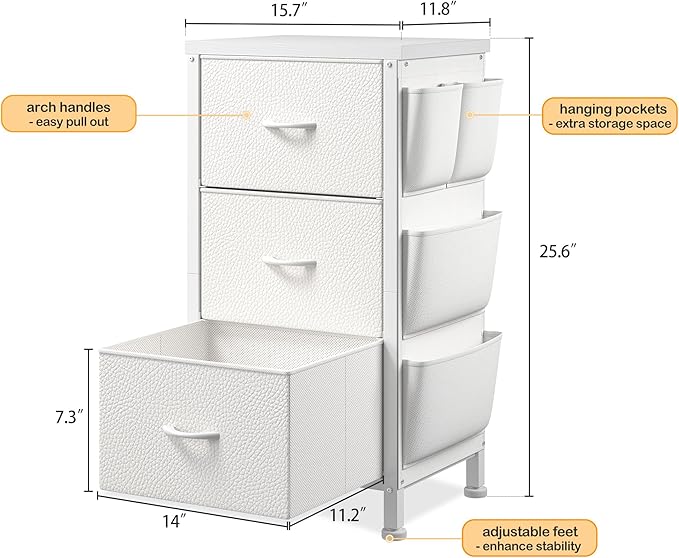 EnHomee Night Stand Set 2, Night Stand with Drawers for Bedroom, Bedside Table with Wooden Top, Sturdy Steel Frame End Table, Dorm Nightstand for Bedroom, Entryway, Hallway, Closet, Cloth Bags,White