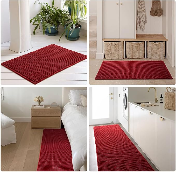 Waffle Bath Mat, Boho Bathroom Rugs Non Slip Washable Super Absorbent Quick Dry Bath Mat Farmhouse Bathroom Decor, 48"x24" Burgundy