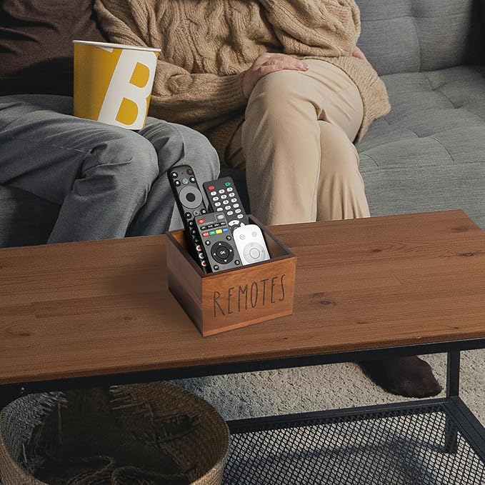 Acacia Wood Remote Holder, Control Organizer for TV - Home, Living Room, Bedroom - Wooden Remote Box (Brown, M, 3+ Remotes)