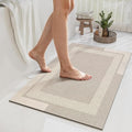 Non Slip Bath Mat, Rubber Backing Ultra Thin Bathroom Rugs Fit Under Door Quick Dry Super Absorbent Washable Bath Rug Shower Mat for Bathroom Floor Bathtub Shower Sink, Easy Care Beige 16"x 24"