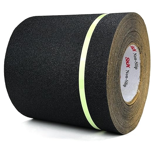 S&X Anti Slip Tape 6 Inch x 60 Ft, 2X Longer Heavy Duty Grip Tape with Glow-in-Dark Strip, Outdoor Stair Treads Non-Slip for Steps, Ramps, Boats, Decks, Non-Skid Safety, Long-Lasting