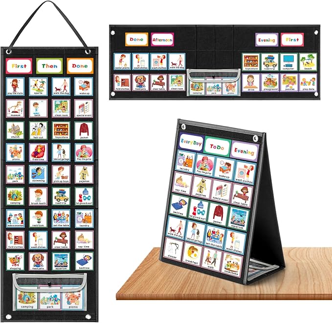 REGELETO X-Large Visual Schedule Chart for Students Chore with 92 Pieces Behavior Cards, Visual Behavioral Routine Chart for Students, Daily Schedule Board Learning Planners for Home School (X-Large)