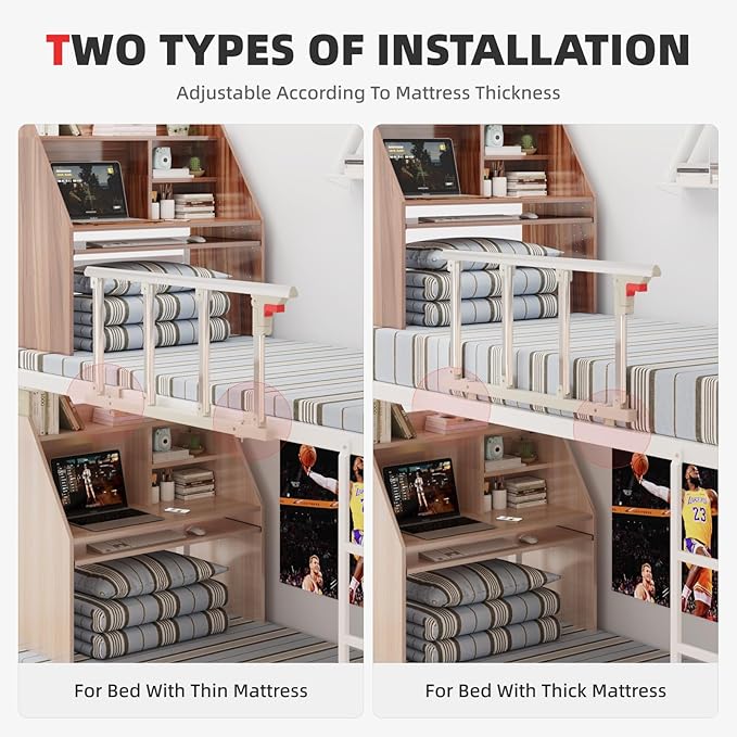 Bed Rails for Elderly Adults Safety, Folding Bedside Assist Rail Handle, Collapsible Bed Fence Preventing Falling for King, Queen, Full, Twin
