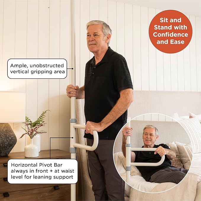 HEALTHCRAFT uPole with Pivot Bar (7-10 Feet) Transfer Pole for Seniors, Floor to Ceiling Grab Bar Tension-Mounted, Toilet Safety Grab Handle for Elderly, Bedroom Support Rail (300 Lb. Capacity)