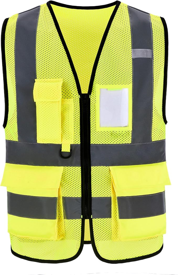 High Vis Safety Vest Reflective Strips, Multi-Pocket Design, Available in Yellow,Orange,black,Pink,blue,Red,purple