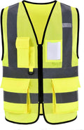 High Vis Safety Vest Reflective Strips, Multi-Pocket Design, Available in Yellow,Orange,black,Pink,blue,Red,purple