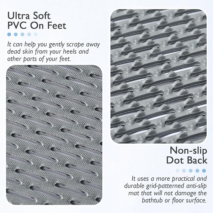 Extra Large Non-Slip Shower Mat, Fast-Dry PVC Bath Stall Tub Mat, Drain-Hole Design for Shower Stall Tub for Elderly/Kids, Non Slip Bath Mat Bathroom Safety Accessory, Gray 58"x32"