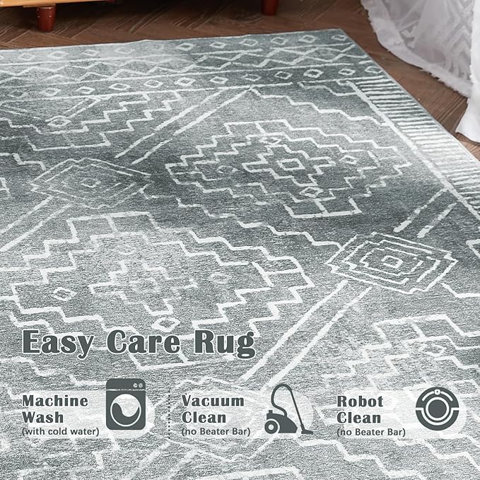 jinchan Hallway Runner Rug 2x8 - Moroccan Kitchen Machine Washable Runner Rug Modern Geometric Soft Faux Wool Ultra-Thin Low-Pile Non-Slip Carpet for Laundry Room Bedroom Farmhouse (2x8ft, Dark Grey)