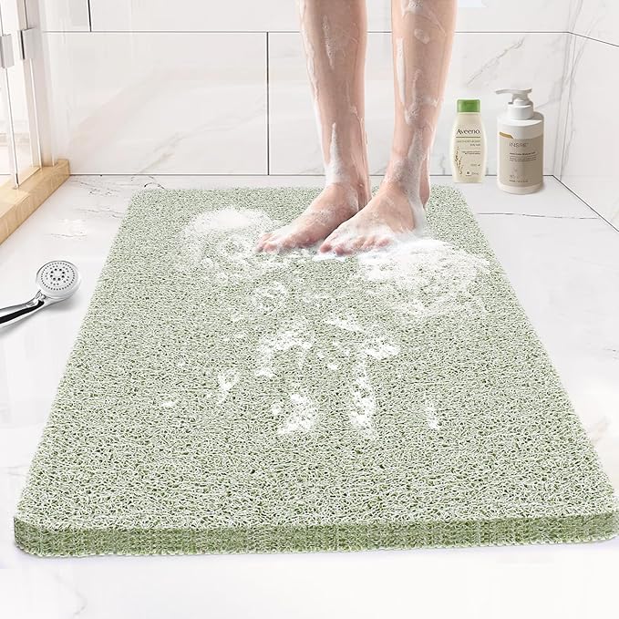 Joyhalo Shower Mat Bathtub Mat Non Slip, Bathmats Non Slip, Quick Drying Foot Scrubber Loofah Mats for Shower, Tub, Bathroom, Home,30x17inch, Mint Green