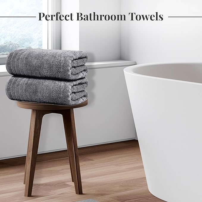 Tens Towels Pack of 8 Towels Set, 2 Extra Large Bath, 2 Hand, 4 Washcloths, 100% Cotton, Lighter Weight, Quicker to Dry, Super Absorbent, Perfect for Bathroom, Dark Grey
