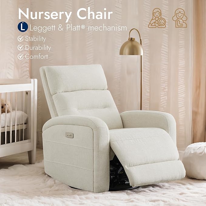 Watson & Whitely Swivel Power Recliner Glider Rocker, Small Recliner with Charging Port for Living Room, Fabric in Linen