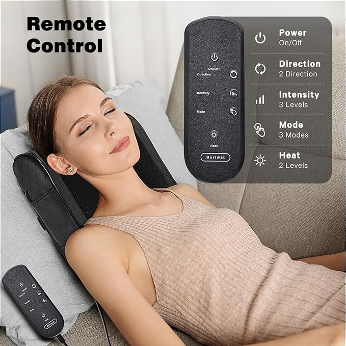Boriwat Back Massager with Heat, Percussion & Shiatsu 2-in-1 Massager for Lower Back Pain Relief, 3D Deep Tissue Kneading Massage Pillow for Back, Waist, Leg, Foot Relax, Gifts for Women Men