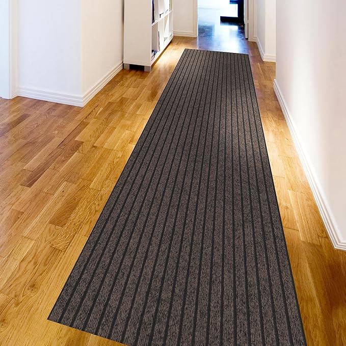 Ottomanson 2'7" x 39' Hallway Runner with Scraper Pile - Extra Durable Non-Slip Rug Mat for Indoor & Outdoor Use - Ideal for Kitchen, Entryway & Garage - High-Traffic Carpet, Brown