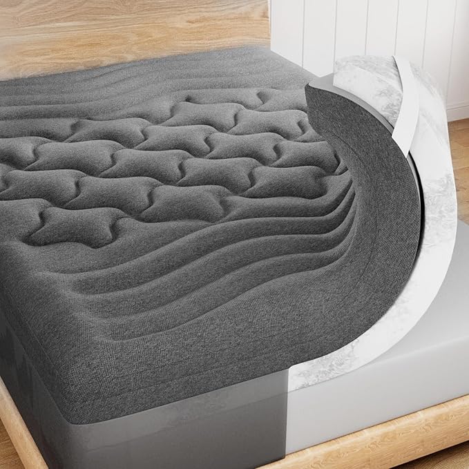 Dual Layer 4 Inch Bamboo Memory Foam Mattress Topper Twin Size, 2 Inch Thick Soft Quilted Pillow Top Cover Plus 2 Inch Charcoal Gel Memory Foam Mattress Pad for Back Pain Relief