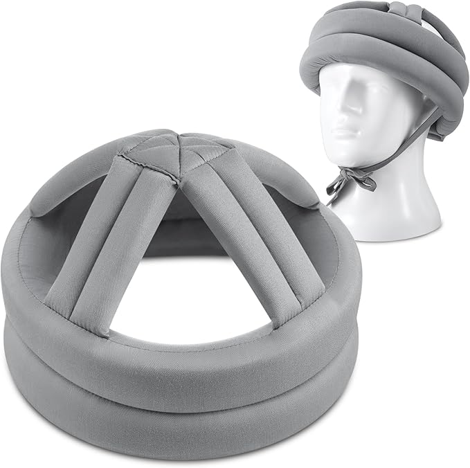 Woanger Anti Fall Elder Head Safety Helmet for Adults Special Needs Gray Thick Cloth Inner Soft Protective Hat Adjustable Seniors Fall Head Prevention Cap Elderly Helmet for Injury Protection