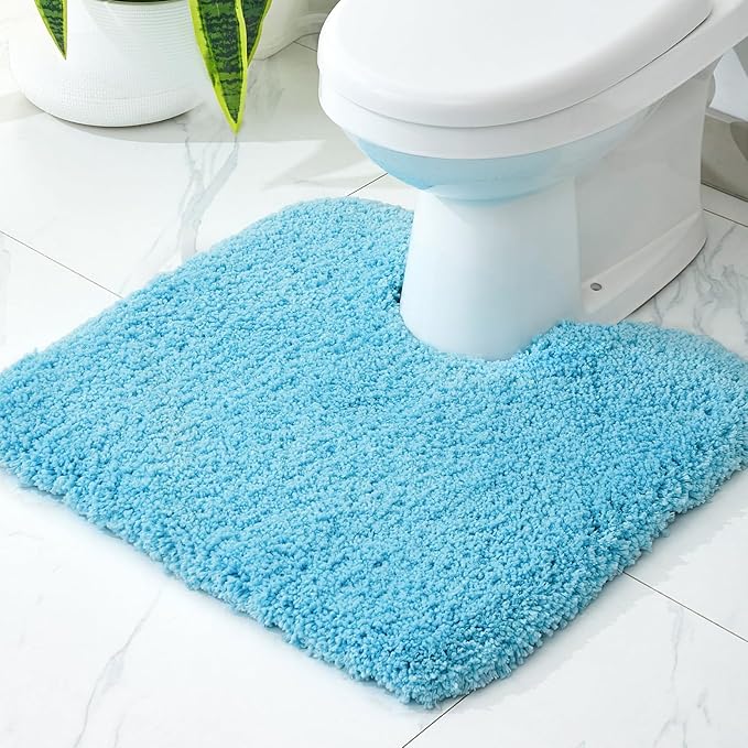 Toilet Rug 22x24 Teal Non Slip Fluffy Toilet Floor Mat U Shaped Washable Bathroom Contour Rug for Toilet Absorbent Thick Toilet Carpet