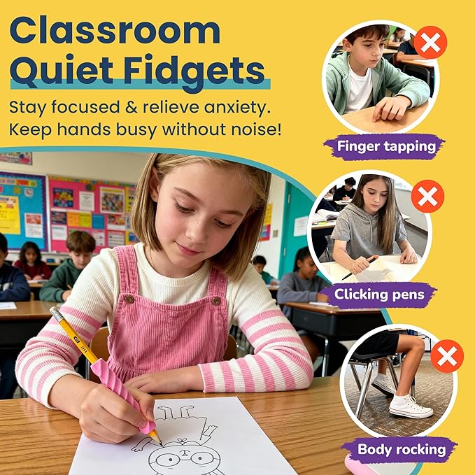 8-Pack Sensory Fidget Pencil Grips for Kids & Adults with ADHD, Autism & Arthritis – Textured Quiet Fidget Toys for Focus, Anxiety Relief & Handwriting Support at Classroom, Home or Work