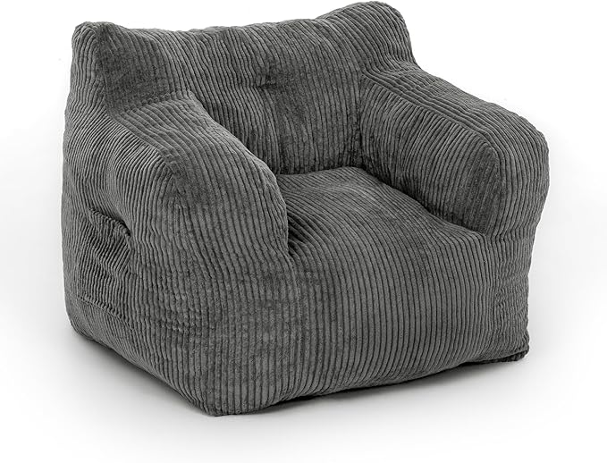 32" Bean Bag Chair,Loveseat Sofa,Corduroy Lazy Sofa Bed for Adults,Fit Living Room, Bedroom,Outdoor Spaces,Ultra Soft Dutch Velvet,Fluffy Comfort Washable Cover,72h Rebound,Grey