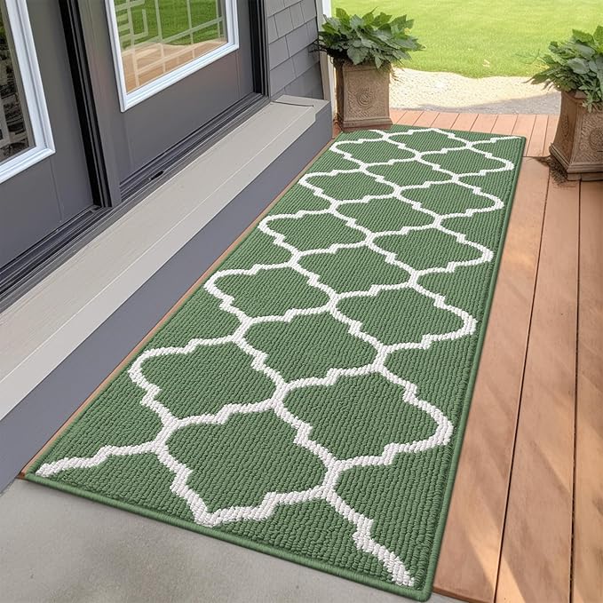 OLANLY Indoor Door Mat, 47x20, Non-Slip Absorbent Resist Dirt Entrance Mat, Washable Low-Profile Inside Floor Doormats for Entryway, Green