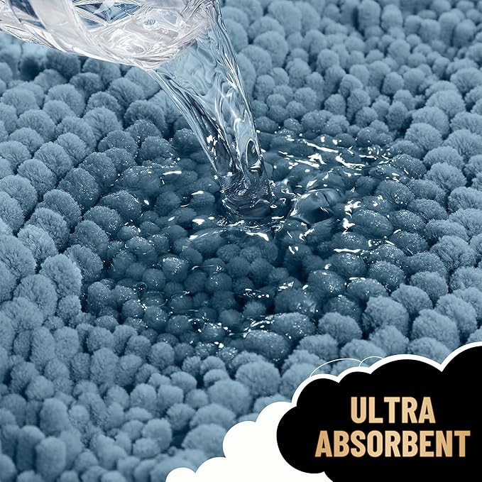 OLANLY Thick Bathroom Rugs 30x20, Extra Soft Absorbent Chenille Striped Bath Rugs, Rubber Backing, Machine Wash Dry, Bath Mats for Bathroom Floor, Tub and Shower, Home Decor Accessories, Airy Blue