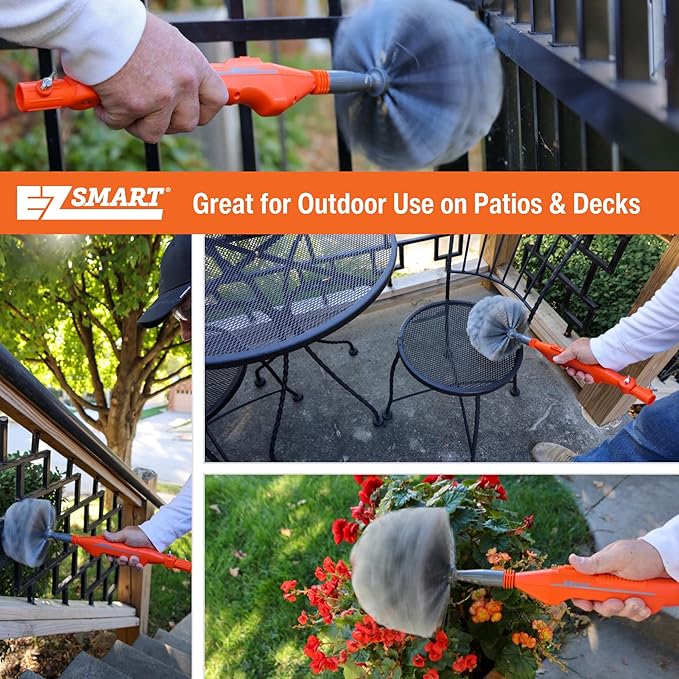 Powered Cobweb & Ceiling Fan Duster with 16ft Rigid Extension Pole – Adjustable Arm, Removable Washable Head, Interior & Exterior Use – Handheld or Pole-Mounted Cleaning Tool