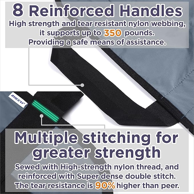 Positioning Bed Pad with Reinforced Handles 43" x 36" Patient Transfer Sheet Aid Assistant for Body Lifting, Turning, Repositioning, for Elderly, Incontinence, Caregiver, Gray