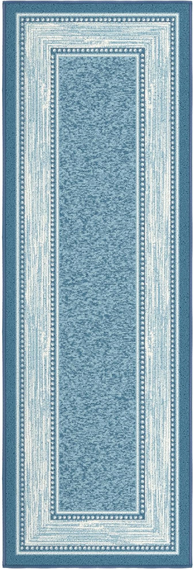 Ottomanson Hallway Runner Rug 20" x 59" Non Slip Border Area Rugs Easy to Clean Laundry Rug Runner Durable & Pet Friendly Floor Carpet Runners for Hallways Entryway Living Room Kitchen, Turquoise