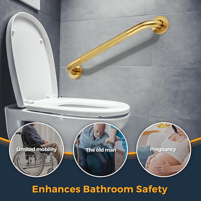 Grab Bars for Shower, 2 Pack 12-Inch Anti Slip Shower Handles for Elderly, Safety Shower Grab Bar, Stainless Steel Handicap Grab Bars for Bathroom,Toilet (Gold, 1" Diameter)