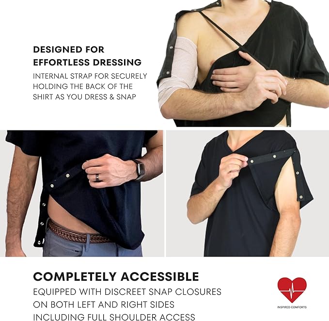 Inspired Comforts Unisex Post Surgery & Rehab V Neck Dual Access Snap Shirt