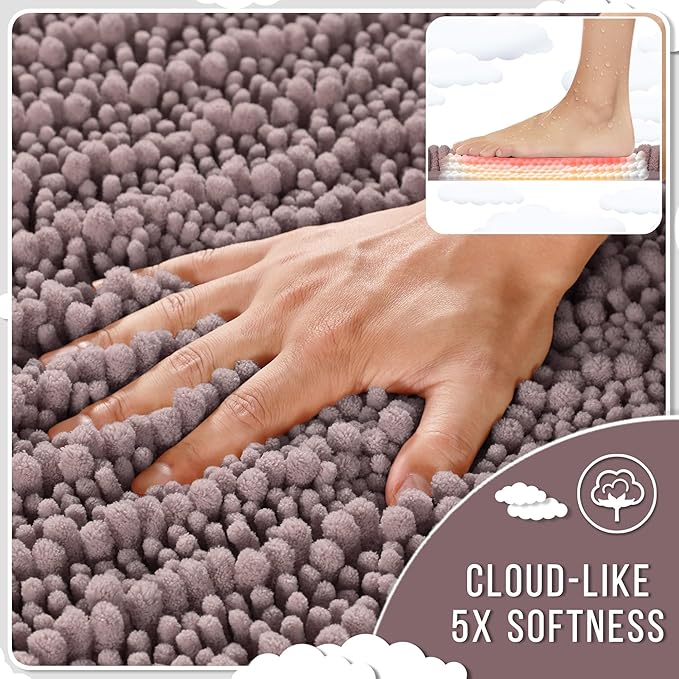 Yimobra Bathroom Rugs Non Slip Washable - Ultra Soft Absorbent Chenille Bath Mat, Quick Dry Shaggy Floor Carpet for Tub Shower, Mauve Home Decor Accessories, 24x17 Inch