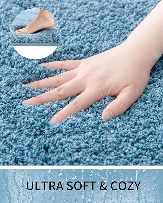 Bathroom Rugs 48x24, Ultra Thick Shaggy Soft Microfiber Absorbent Bath Rug, High Density Foam Latex Non Slip Backing, Machine Washable Bath Mats for Bathroom Floor & Sink, Blue