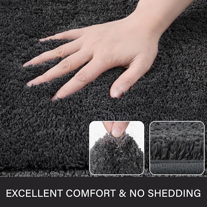 LOCHAS Bathroom Rug Set Dark Grey, Soft Bath Rug Set 2 Piece, Toilet Mat U-Shaped 20x20 and 34x20 Bath Rugs, Quickly Dry Mats for Bathroom, Tub, Washable, Super Absorbent Floor Mat