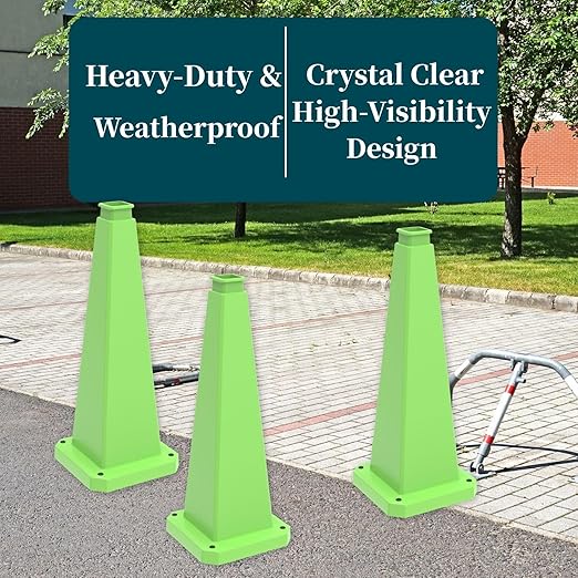 BESEA 3 Pack 28" Bright Green Traffic Safety Cones with Weighted Base, High-Visibility Parking Cones for Driveways, Business Parking Lots, Garages, Indoor/Outdoor Use