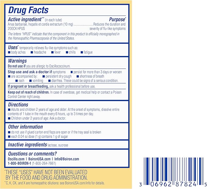 Boiron Oscillococcinum for Relief from Flu-Like Symptoms of Body Aches, Headache, Fever, Chills, and Fatigue - 30 Doses