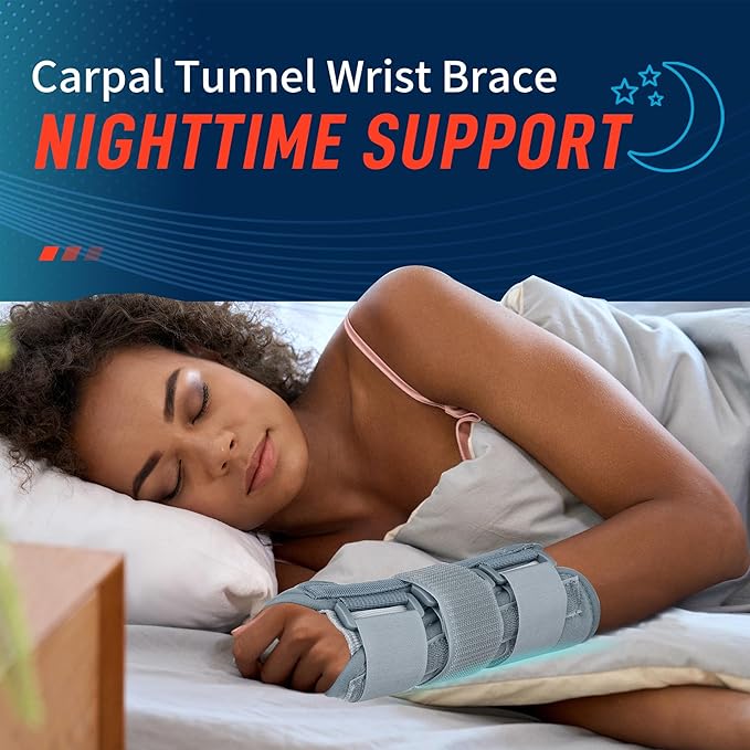 FEATOL Wrist Brace Carpal Tunnel for Women Men, Adjustable Night Sleep Support Brace with Splints Right Hand, Medium/Large