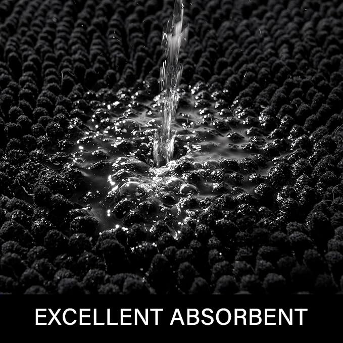 LOCHAS Luxury Bathroom Rug Shaggy Bath Mat 24 x 54 Inch, Washable Non Slip Bath Rugs for Bathroom Shower, Soft Plush Chenille Absorbent Carpets Mats, Black
