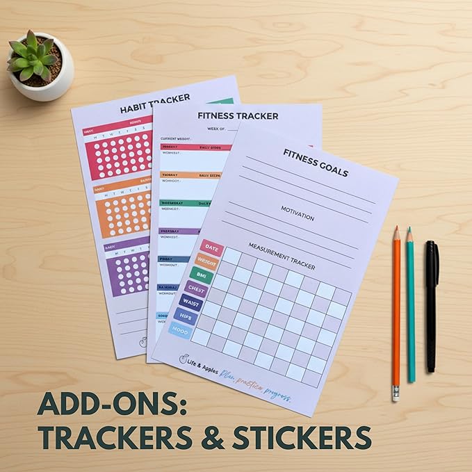 Life & Apples Daily Wellness Journal - Guided Journal & Planner for Wellbeing, Gratitude & Healthy Routines | Food & Fitness Journal, Habit Tracker, Weight Loss Diary | Undated A5 Black