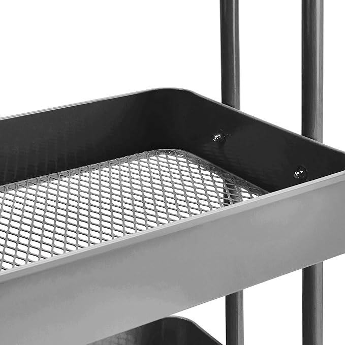 Amazon Basics 3-Tier Rolling Utility or Kitchen Cart, Lockable Wheels, Multifunctional Storage, Charcoal